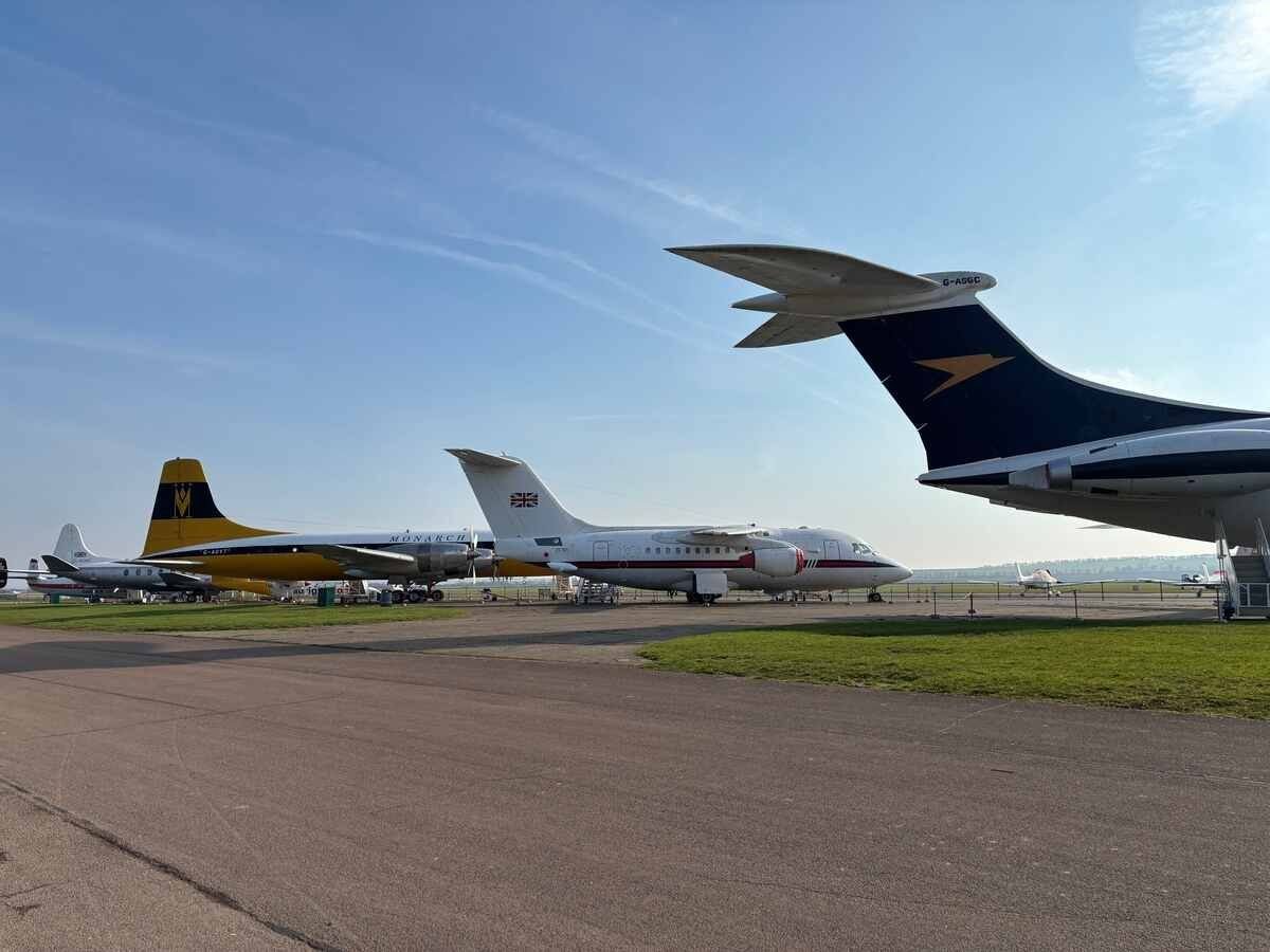 Visit Imperial War Museum Duxford. Planes on display near the airfield.