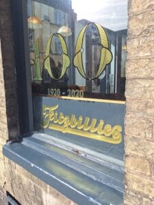 Sign at Fitzbillies Bakery, Cambridge. A great place to visit for Afternoon Tea in Cambridge