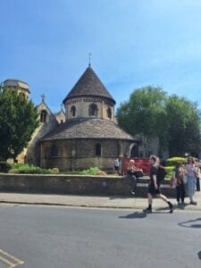 Round Church in Cambridge on a sunny day. INstagram spots in Cambridge. Planning a Cambridge Citybreak