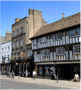 Historic places in Cambridge - Unique Tudor Buildings along Bridge Street in Cambridge