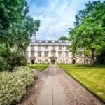 View of Second Court at Christ’s College, Cambridge, showcasing elegant college architecture and tranquil gardens, which are open out of term time for bed and breakfast accommodation in Cambridge.